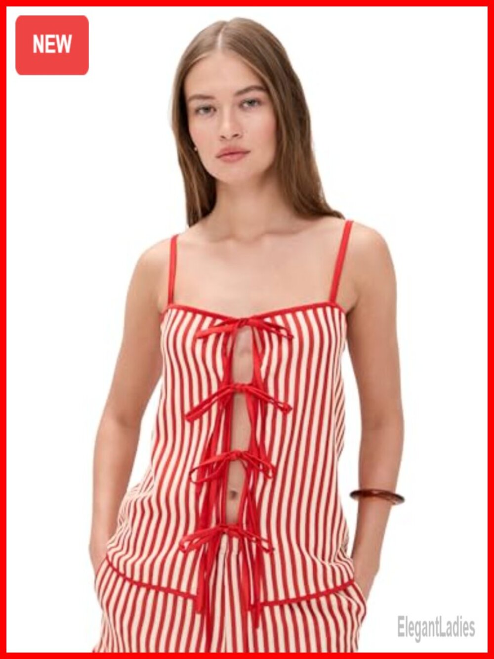 Bailey Rose Women's Striped Tank Top Square Neck Lightweight Stretch Summer